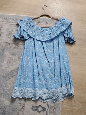 Zara Blue White Eyelet Romper Dress Built In Shorts SzS